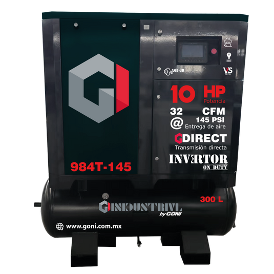 Compresor de Tornillo 10 HP 145 PSI GONI con Tanque de 300 L