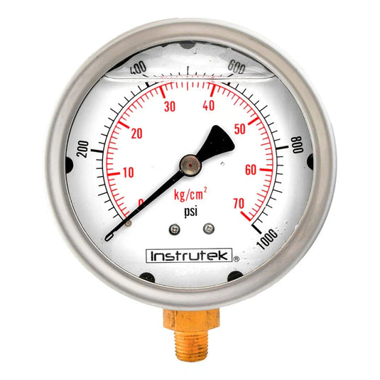 Manómetro con Glicerina 4" 0–1000 psi, 1/4" NPT inferior, Instrutek – SKU 100.300.1000