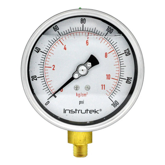 Manómetro con Glicerina 4" 0–160 psi, 1/4" NPT inferior, Instrutek – SKU 100.300.160