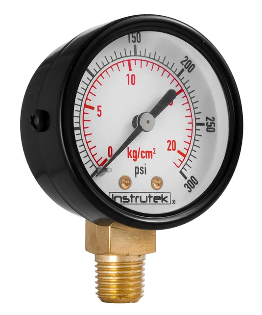 Manómetro 2" 0–300 psi, 1/4" NPT inferior, Instrutek – SKU 51.100.300