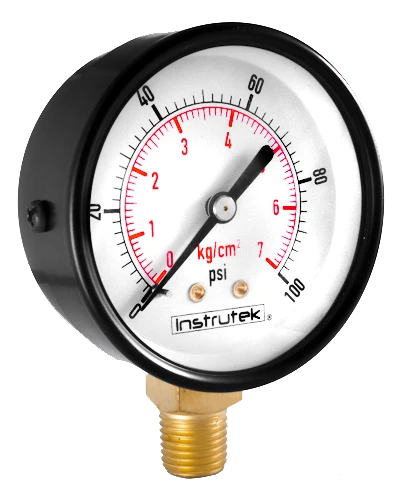 Manómetro 2.5" 0–100 psi, 1/4" NPT inferior, Instrutek – SKU 63-100-100