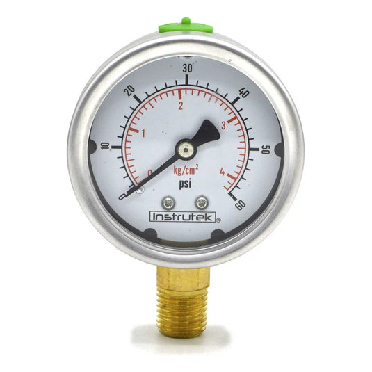 Manómetro con Glicerina 2.5" 0–60 psi, 1/4" NPT inferior, Instrutek – SKU 63.300.60