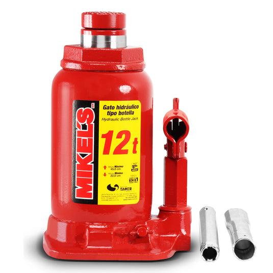 Gato hidraulico de botella , 12 toneladas , Altura total 465 mm , MOD GH-12 , MIKELS - HNL INDUSTRIAL TOOLS