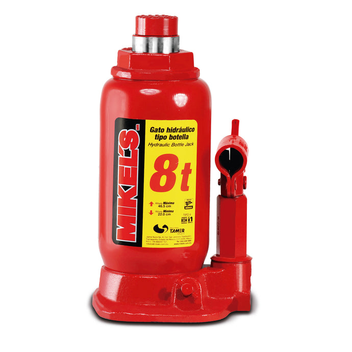 Gato hidraulico tipo botella , Capacidad 8 toneladas , Altura total 465 mm , MOD GH-8 , MIKELS - HNL INDUSTRIAL TOOLS