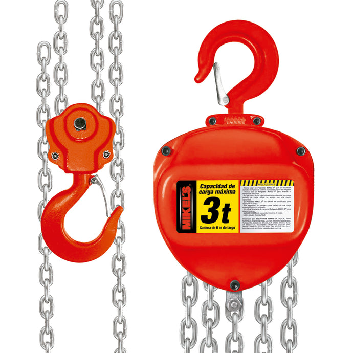 Polipasto manual de cadena  , 3 TON , Cadena de 6 metros , MOD PM-36 ,  MIKELS - HNL INDUSTRIAL TOOLS