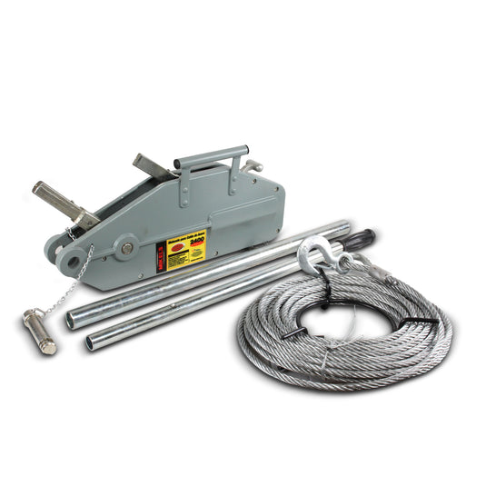 Malacate para cable de acero tirfor , Capacidad maxima en suspension vertical 1,600 kg , Capacidad maxima de arrastre 2,400 kg , MOD MCAT-2400 , MIKELS - HNL INDUSTRIAL TOOLS